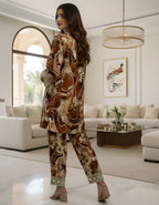 Premium Marble Print Kasturi Silk Co-ord Set with Contrast Detailing – Viigobella