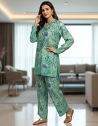 Aqua Blue Printed Kasturi Silk Cord Set for Women