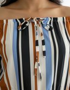 Multi-Stripe Off-Shoulder Top with Tie-Up Neck | Viigobella