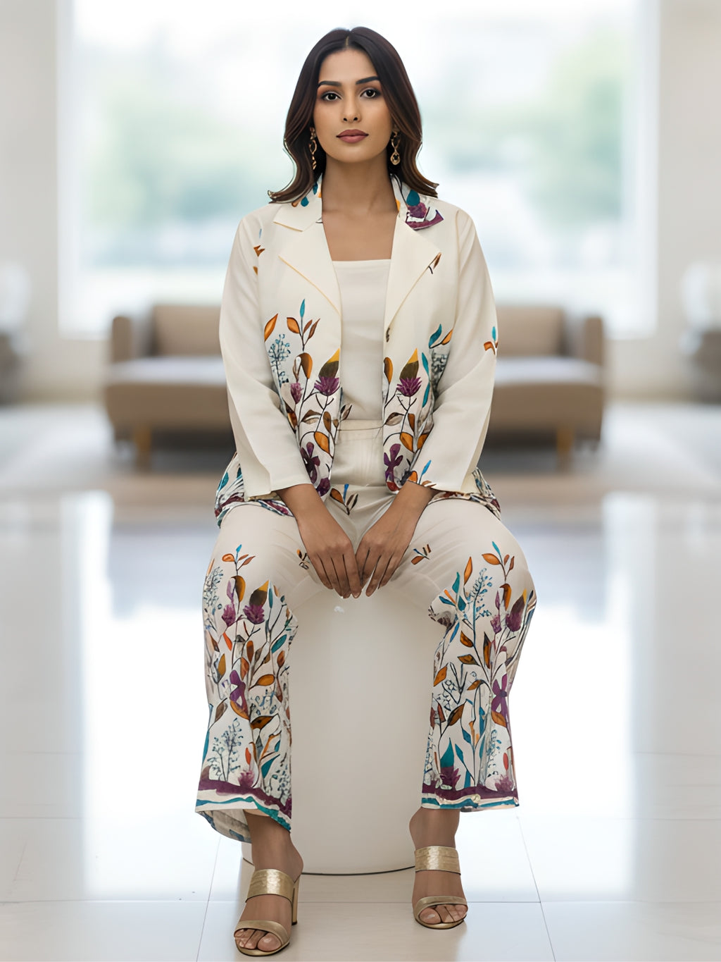 Premium Floral Print Blazer Co-ord Set for Women (Cotton)