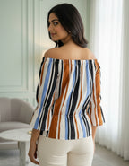 Multi-Stripe Off-Shoulder Top with Tie-Up Neck | Viigobella