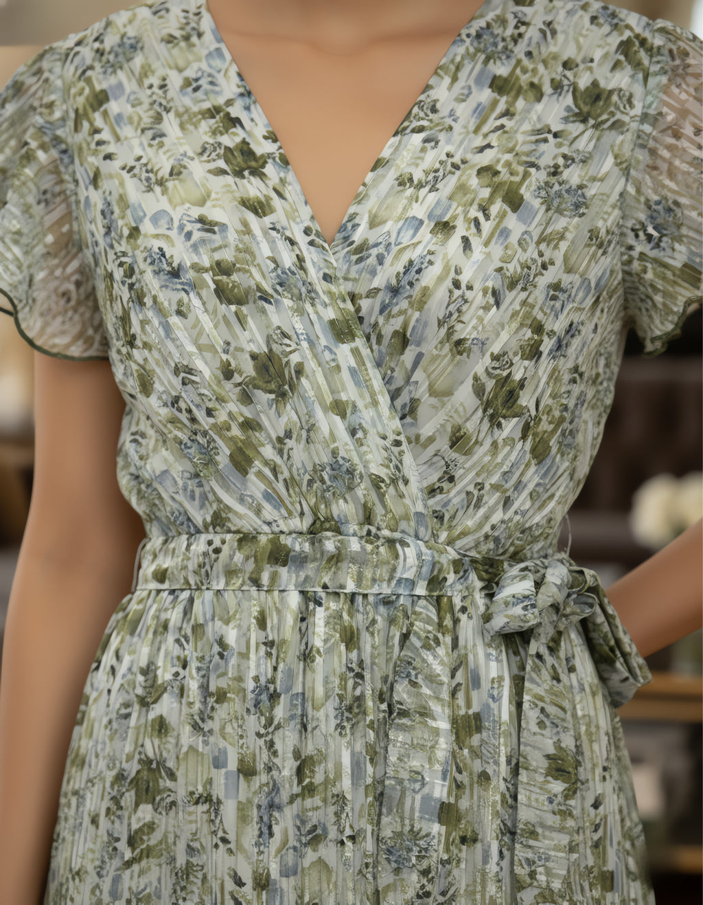 Green Abstract Printed Georgette Short Wrap Dress – Viigobella