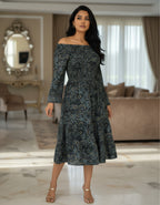 Off-Shoulder Printed Midi Dress | Smocked Bodice | Viigobella