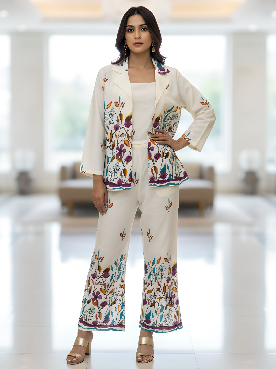 Premium Floral Print Blazer Co-ord Set for Women (Cotton)