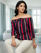 Bold Multi-Stripe Off-Shoulder Top with Tie-Up Front | Viigobella