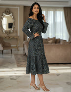 Off-Shoulder Printed Midi Dress | Smocked Bodice | Viigobella