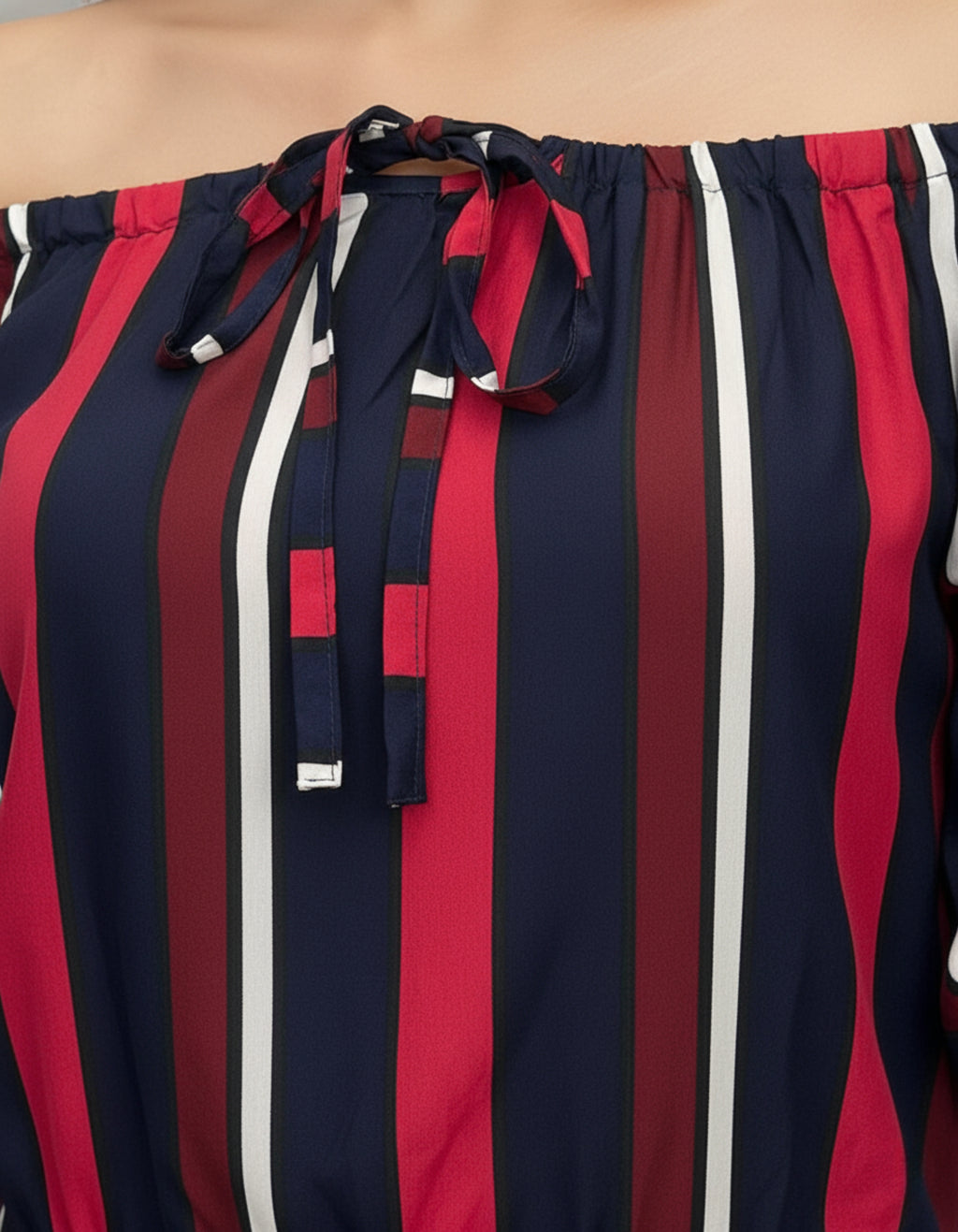 Bold Multi-Stripe Off-Shoulder Top with Tie-Up Front | Viigobella