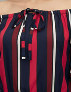 Bold Multi-Stripe Off-Shoulder Top with Tie-Up Front | Viigobella