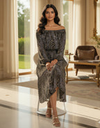 Off-Shoulder Smocked Printed Midi Dress | Viigobella