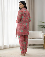 Pink & Aqua Printed Kasturi Silk Cord Set for Women
