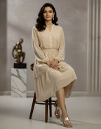 Viigobella Premium Georgette Midi Dress with Waist Belt & Long Sleeves