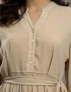 Viigobella Premium Georgette Midi Dress with Waist Belt & Long Sleeves