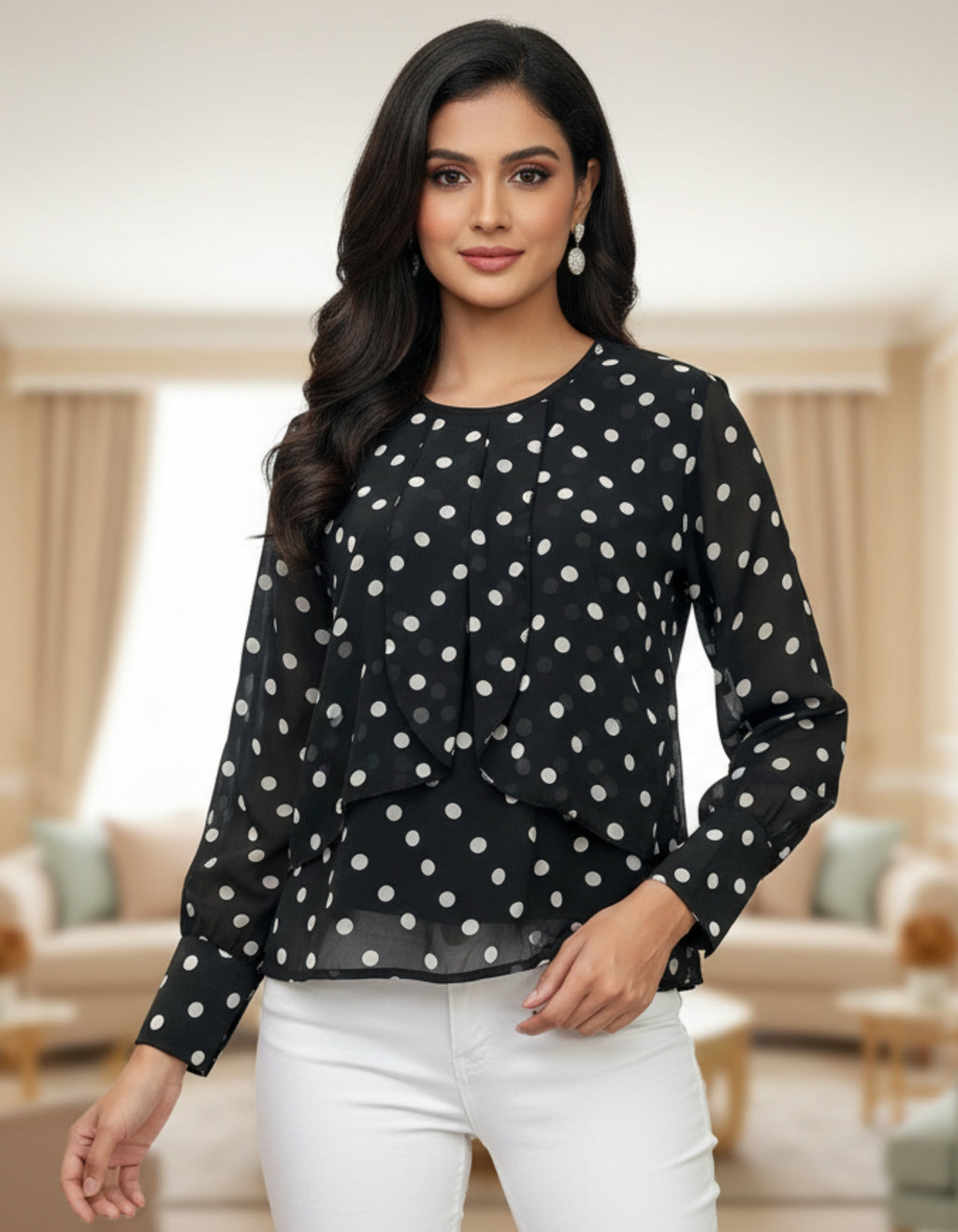 Polka Dot Layered Georgette Top | Premium Western Wear | Viigobella
