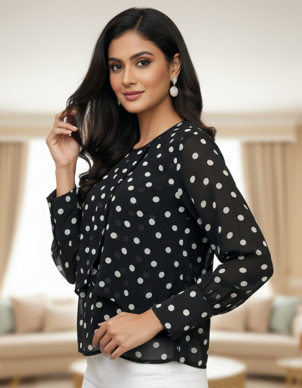 Polka Dot Layered Georgette Top | Premium Western Wear | Viigobella