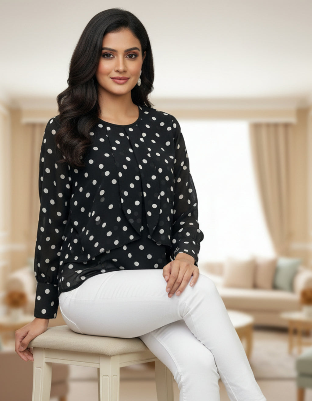 Polka Dot Layered Georgette Top | Premium Western Wear | Viigobella