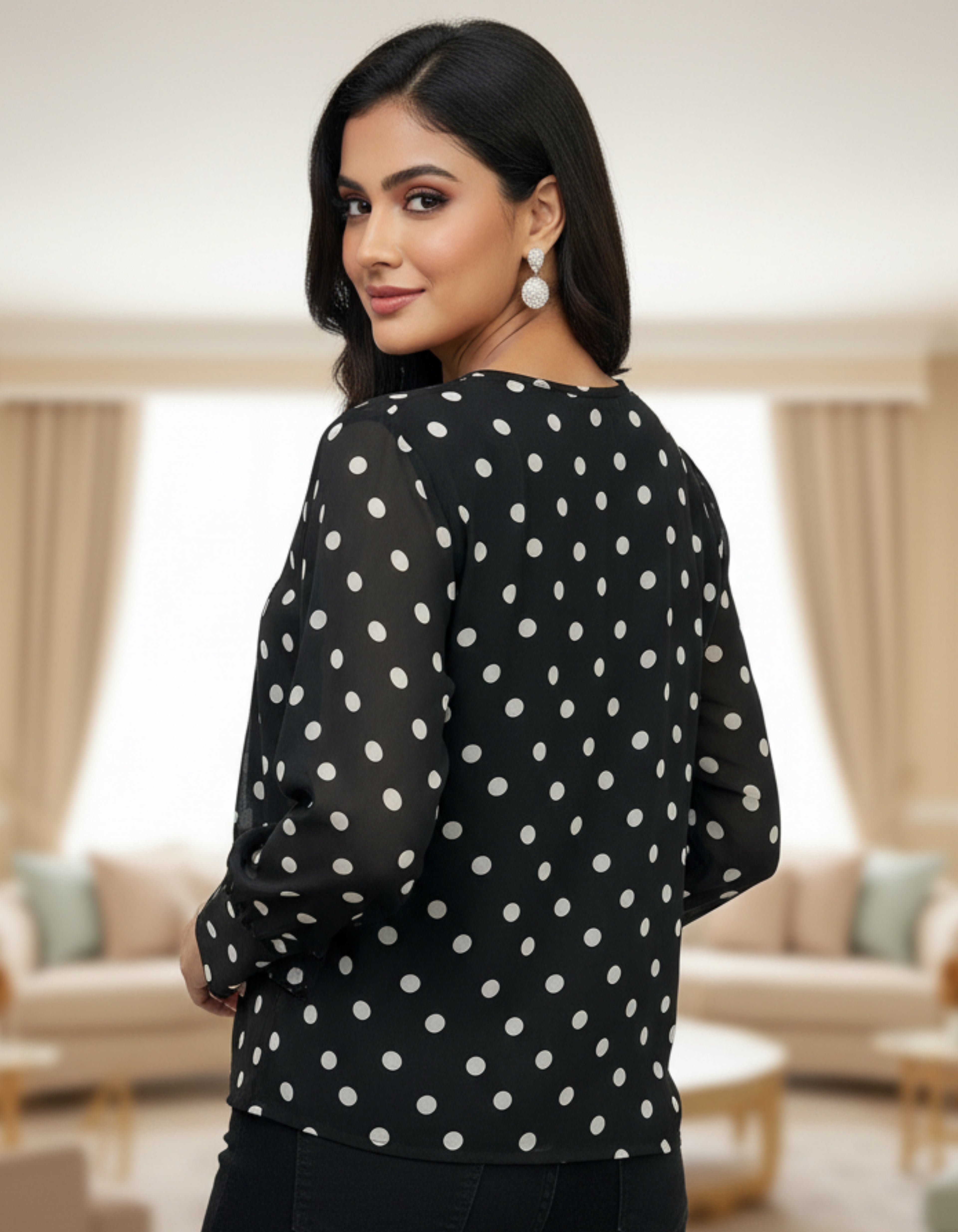 Polka Dot Layered Georgette Top | Premium Western Wear | Viigobella