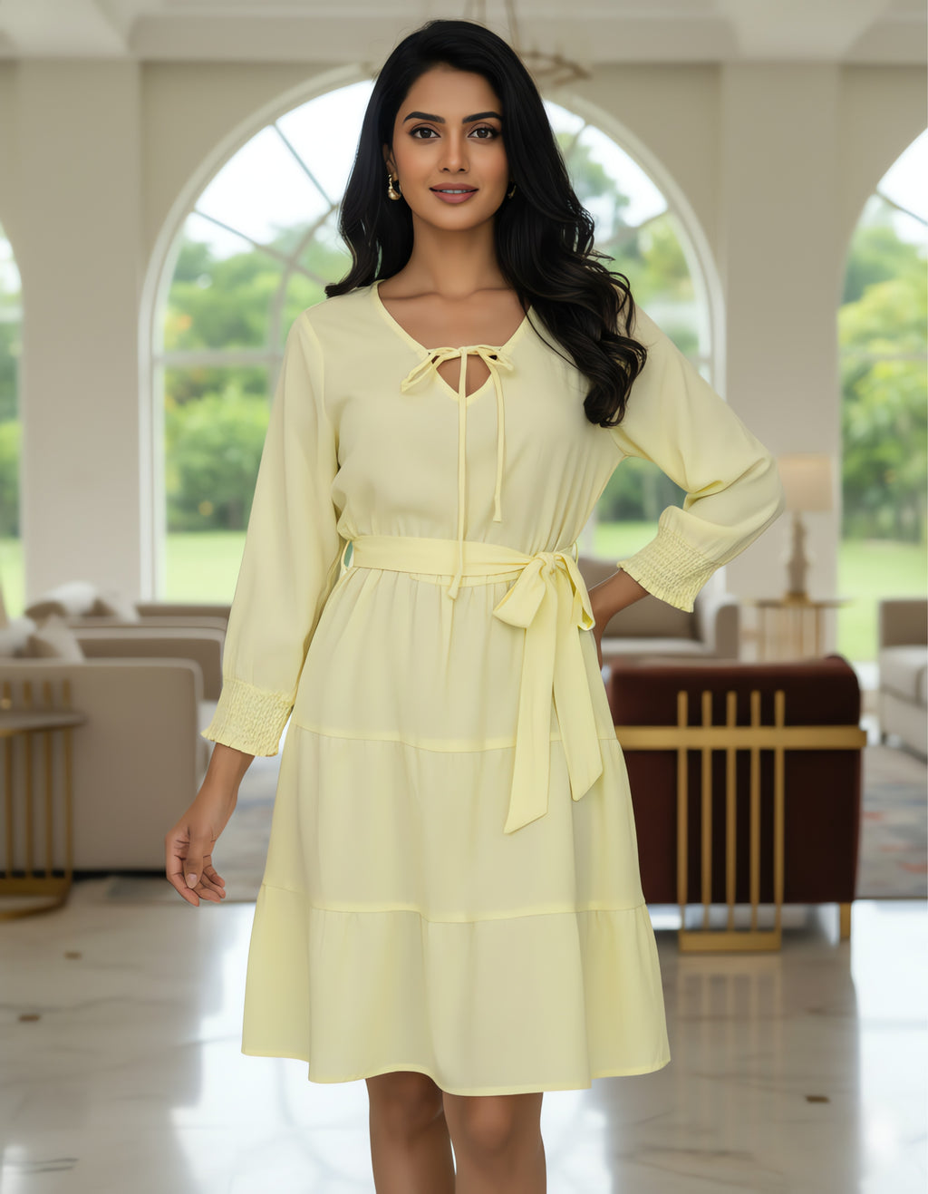 Elegant Solid Knee-Length Dress | Delta Fabric | Viigobella