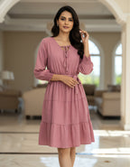Tiered Short Dress with Tie-Up Neck | Delta Fabric | Viigobella