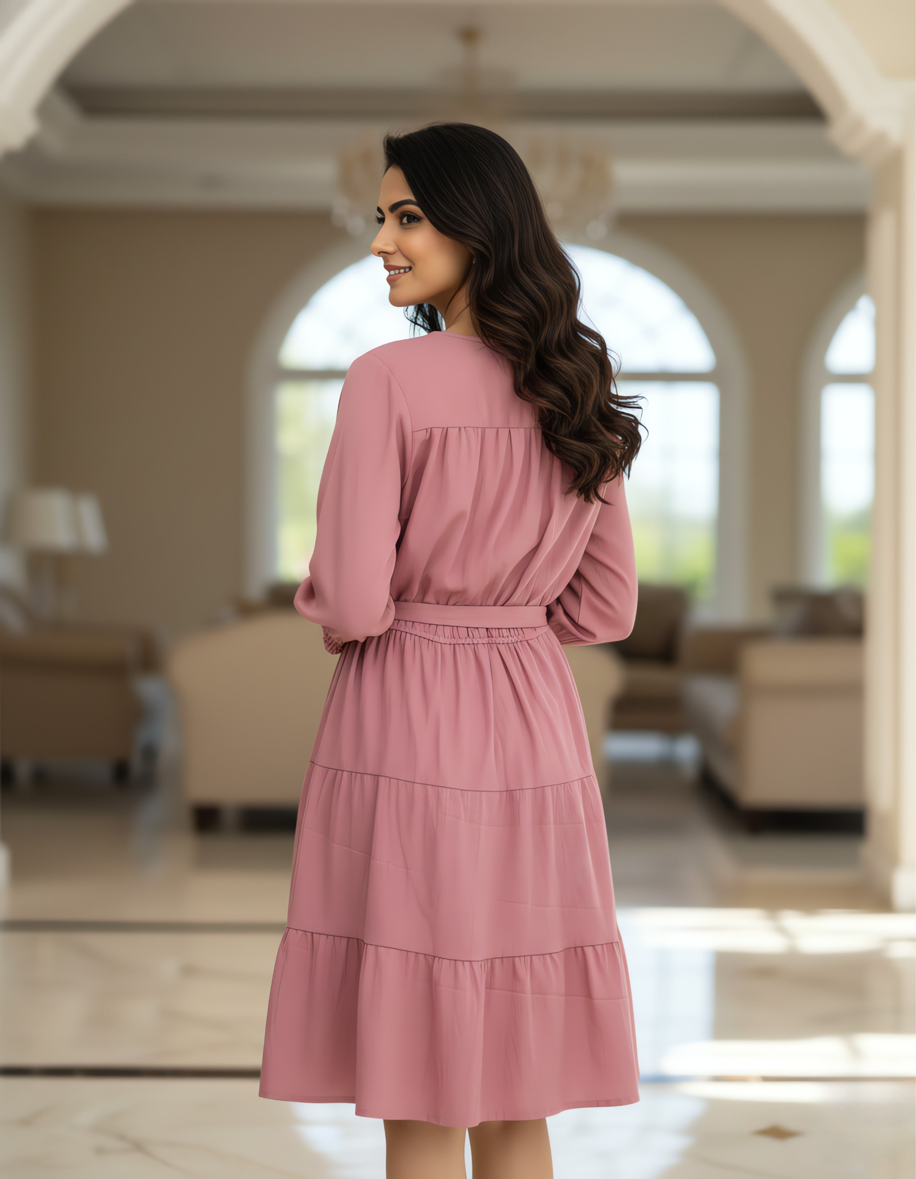 Tiered Short Dress with Tie-Up Neck | Delta Fabric | Viigobella