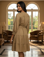 Solid Tiered Short Dress with Tie-Up Neck | Delta Fabric | Viigobella