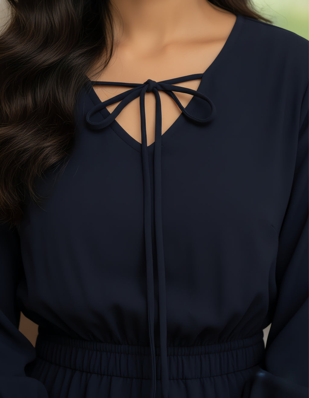 Solid Tiered Short Dress with Tie-Up Neck | Elegant Western Wear | Viigobella