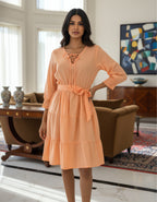 Solid Tie-Up Neck Tiered Short Dress | Elegant Western Wear | Viigobella