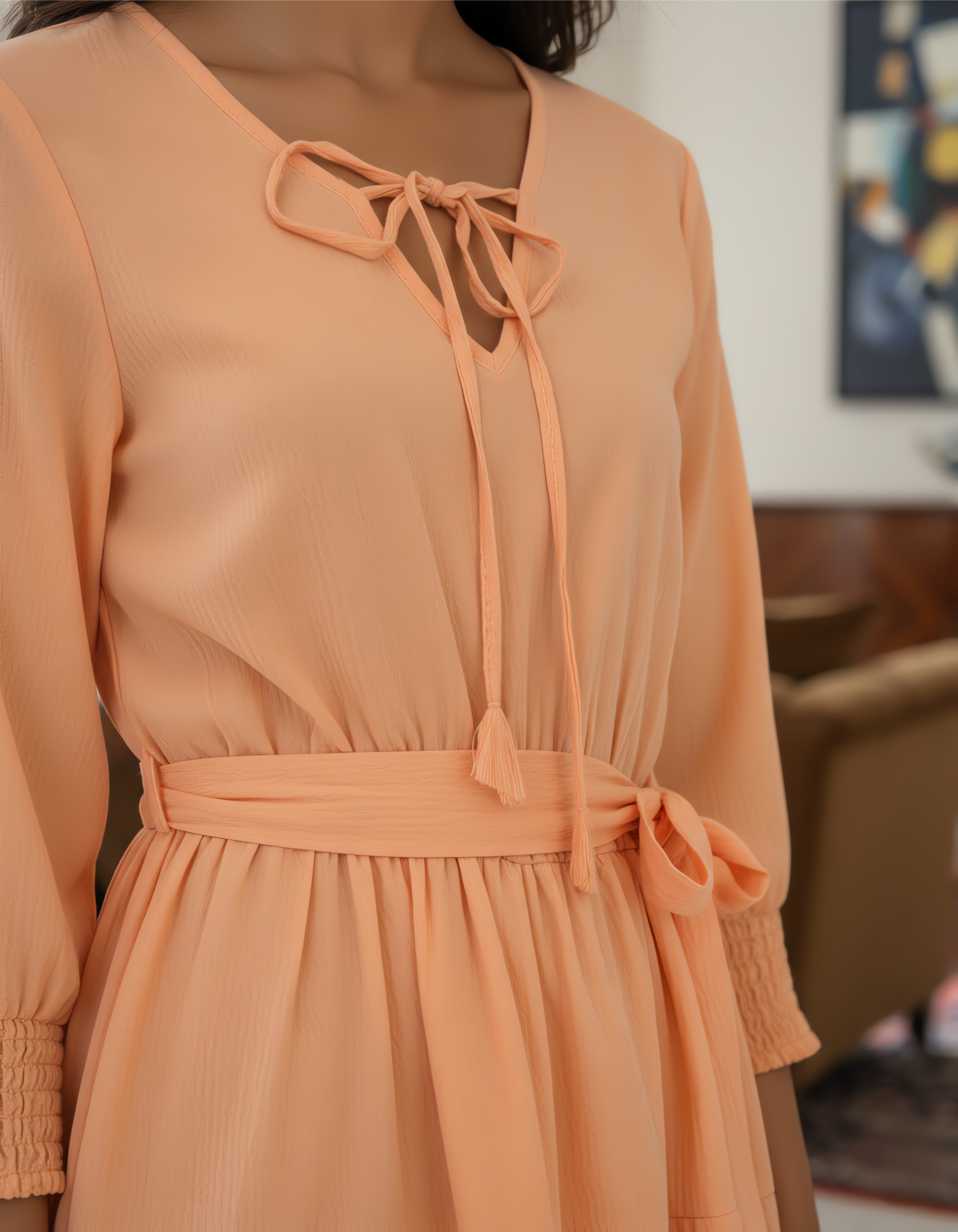 Solid Tie-Up Neck Tiered Short Dress | Elegant Western Wear | Viigobella