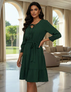 Elegant Solid Tiered Short Dress with Tie-Up Neck | Viigobella