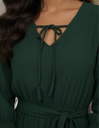 Elegant Solid Tiered Short Dress with Tie-Up Neck | Viigobella