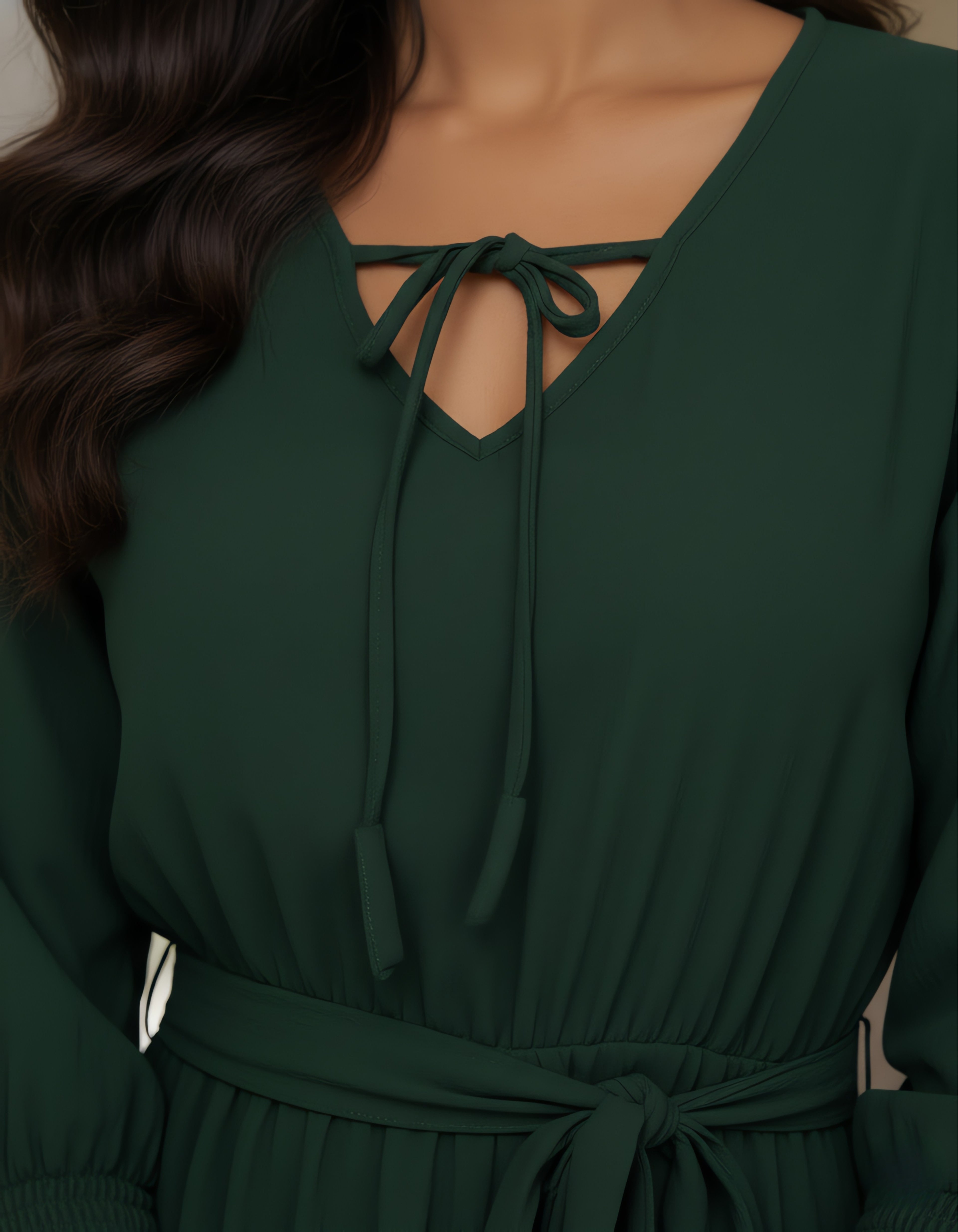 Elegant Solid Tiered Short Dress with Tie-Up Neck | Viigobella