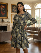 Printed Tiered Short Dress with Tie-Up Neck | Viigobella