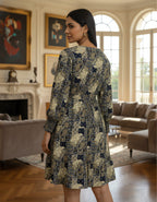 Printed Tiered Short Dress with Tie-Up Neck | Viigobella