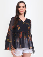Women’s Printed Bell Sleeve Top – Georgette | Viigobella