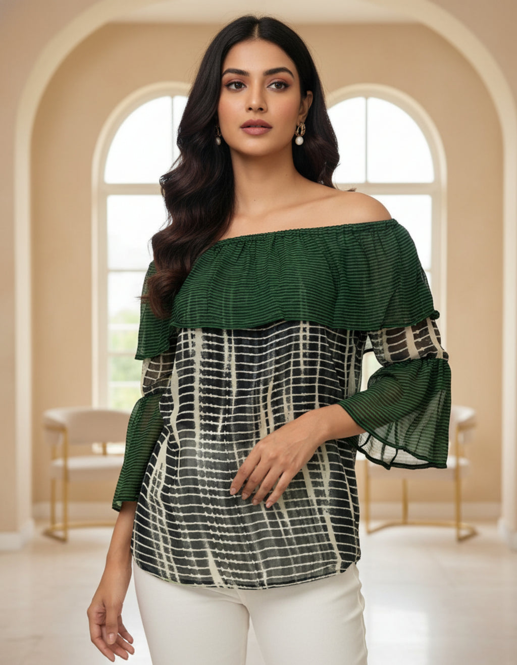 Off-Shoulder Layered Georgette Top | Trendy Western Wear | Viigobella