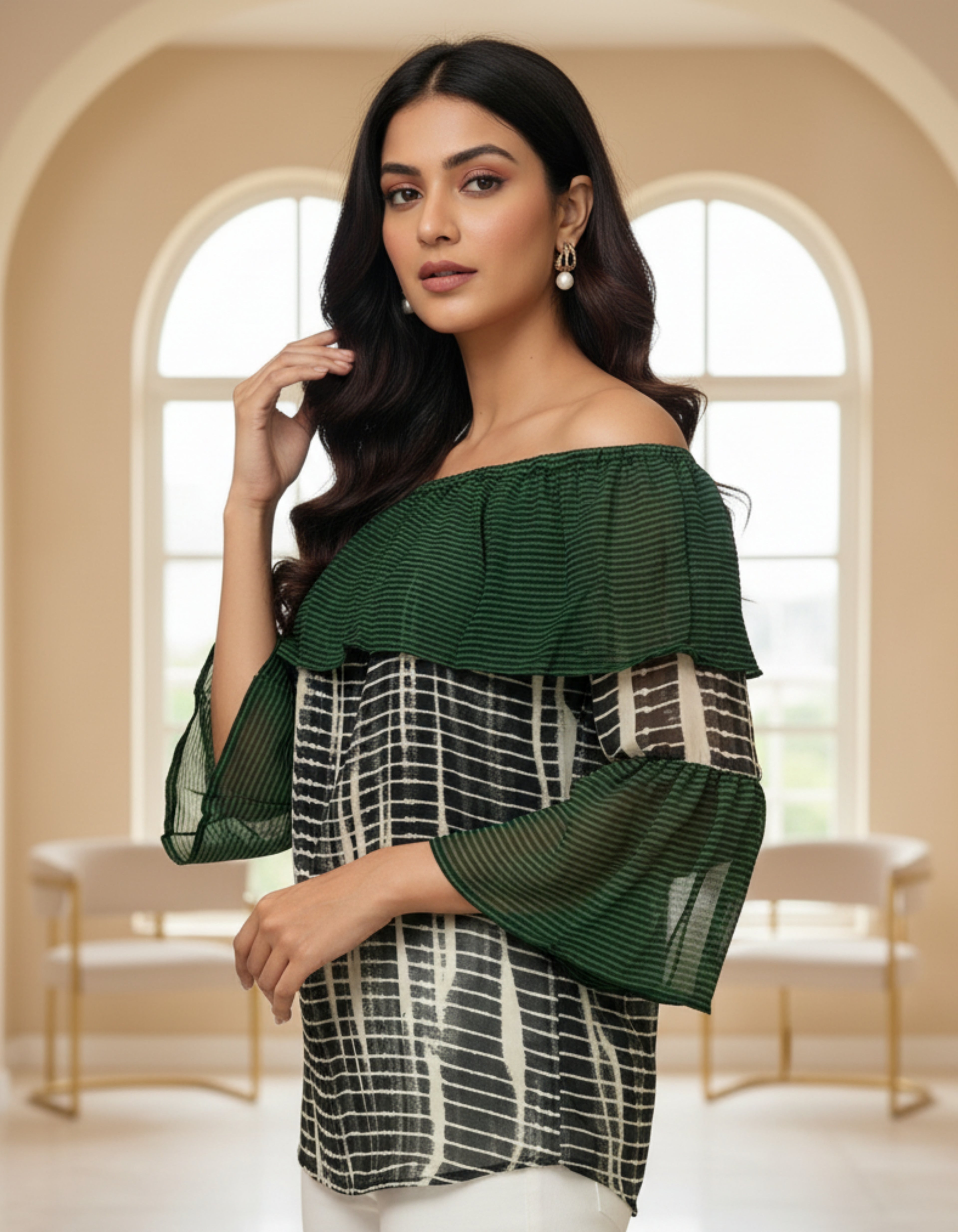 Off-Shoulder Layered Georgette Top | Trendy Western Wear | Viigobella