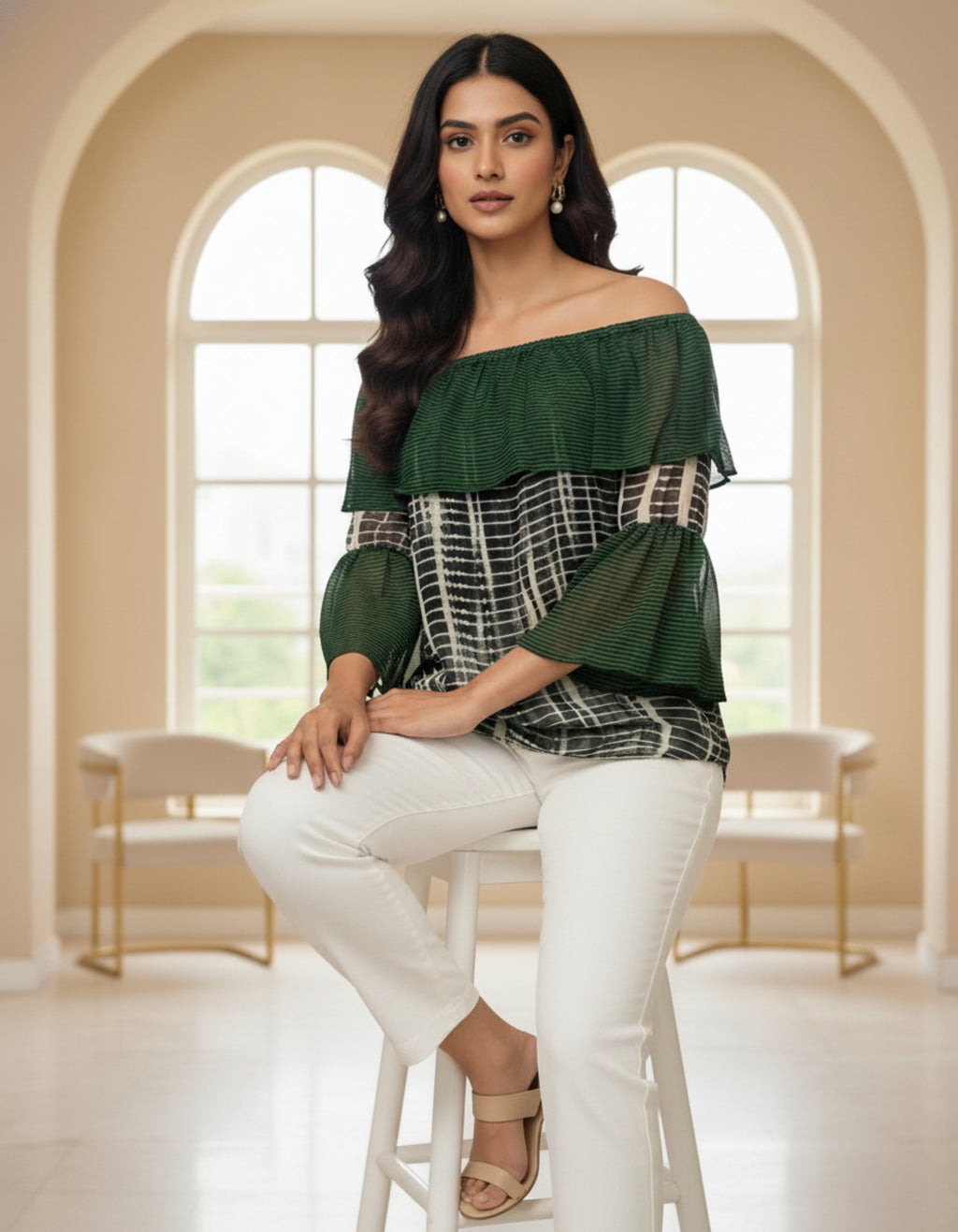 Off-Shoulder Layered Georgette Top | Trendy Western Wear | Viigobella