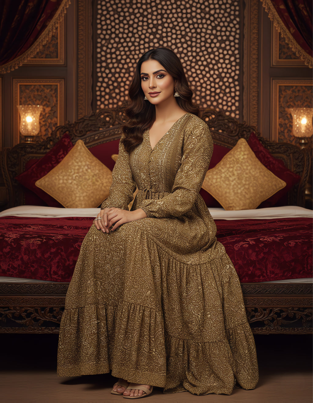 Premium Boho Printed Flared Maxi Dress | Kasturi Silk Fabric