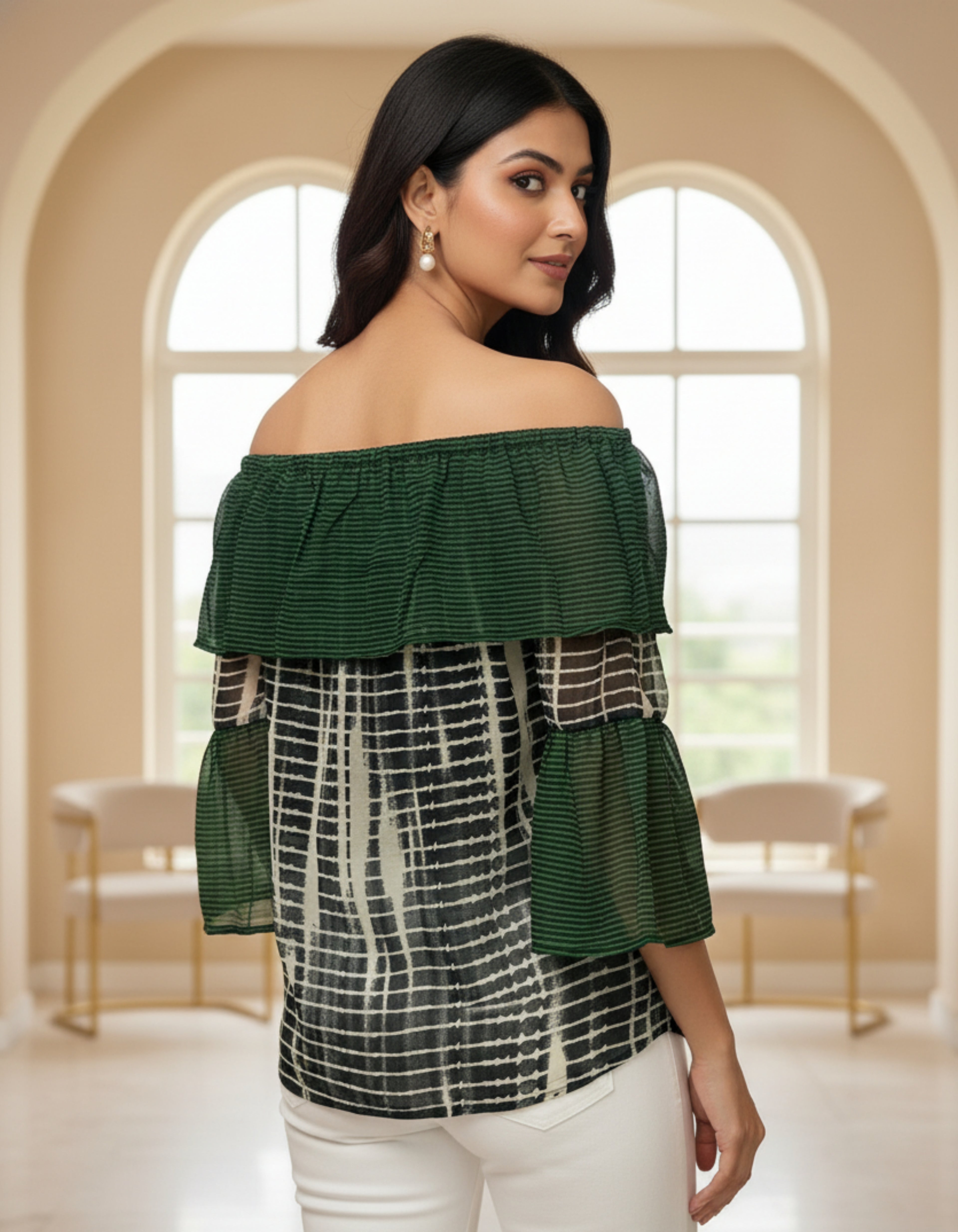 Off-Shoulder Layered Georgette Top | Trendy Western Wear | Viigobella