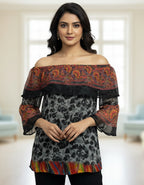 Multicolor Off-Shoulder Layered Georgette Top | Viigobella