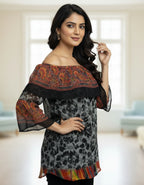 Multicolor Off-Shoulder Layered Georgette Top | Viigobella