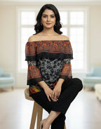 Multicolor Off-Shoulder Layered Georgette Top | Viigobella