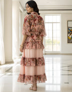 Premium Floral Layered Skirt & Shirt Co-ord Set in Soft Georgette