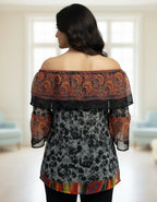 Multicolor Off-Shoulder Layered Georgette Top | Viigobella