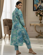 Aqua Blue Abstract Long Shirt Kurta Co-ord Set in Kasturi Silk – Viigobella
