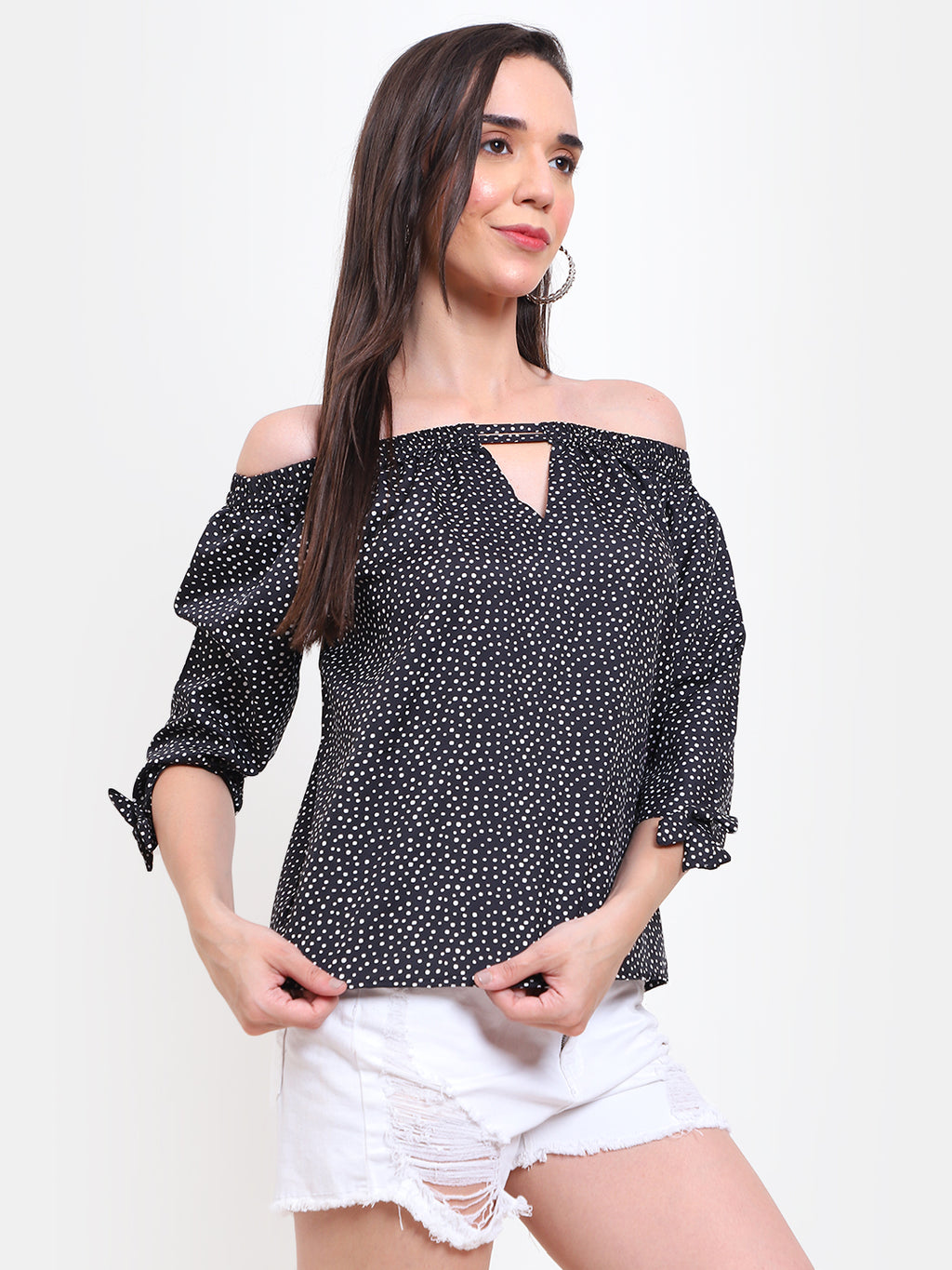 Women’s Polka Dot Off-Shoulder Top – Crepe | Viigobella