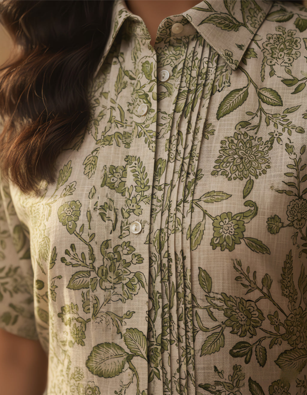 Viigobella Vertigen Fabric Botanical Printed Shirt-Style Long Dress