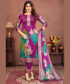 Premium Velvet Floral Printed Suit Set with Dupatta
