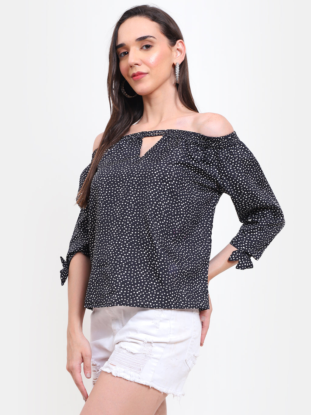 Women’s Polka Dot Off-Shoulder Top – Crepe | Viigobella