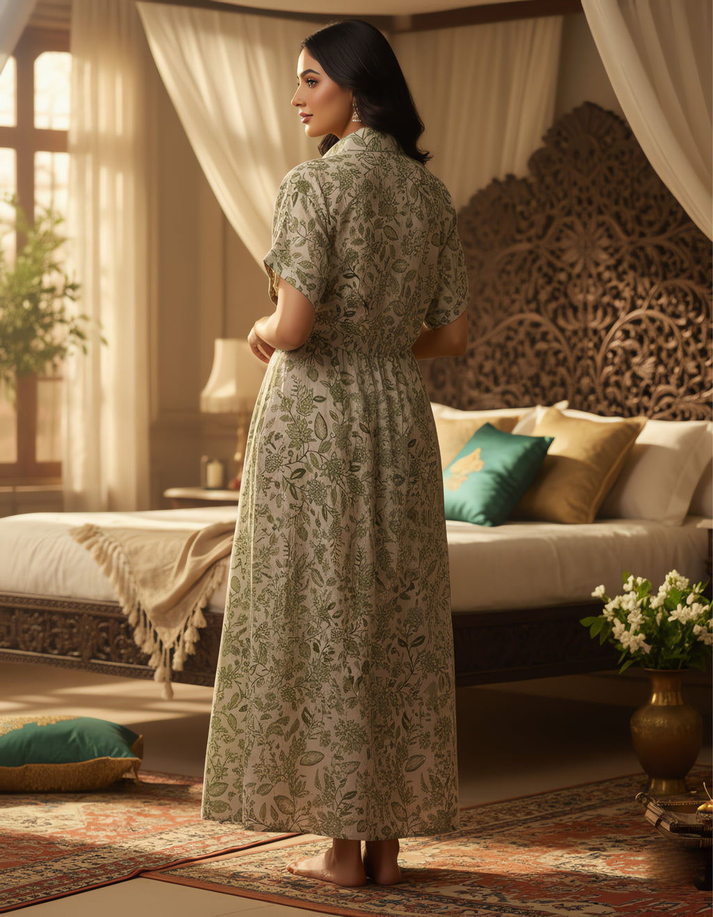 Viigobella Vertigen Fabric Botanical Printed Shirt-Style Long Dress