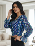 Women’s Printed Bell Sleeve Top – Georgette | Viigobella